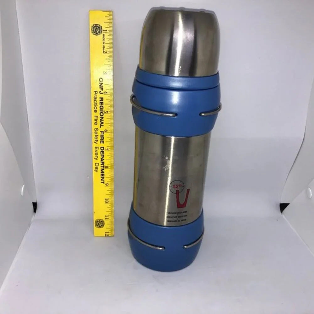 Trudeau Vacuum Insulated 12 HR Thermos‎ Stainless Steel & Blue